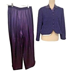 VINTAGE PICCALINO PETITES Womens 10P Pantsuit Blazer Pants Set Purple Business